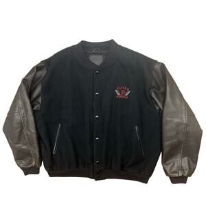 Vintage 80s Flying Leather Wool Bomber Jacket Men's XXL USA Flying P Supply
